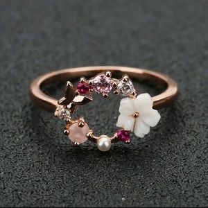 Rose Gold Butterfly and Flowers Wreath Ring Size 5